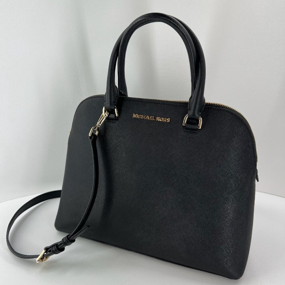 Michael Kors Cindy Large Dome Satchel Crossbody Bag Women Saffiano Leather Black - Picture 2 of 15